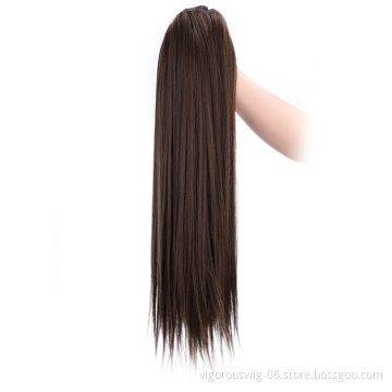 High Quality With Hairpins Wrap Around Drawstring For Black Women Grey Straight Scrunchies High Ponytail Hair Piece Extensions